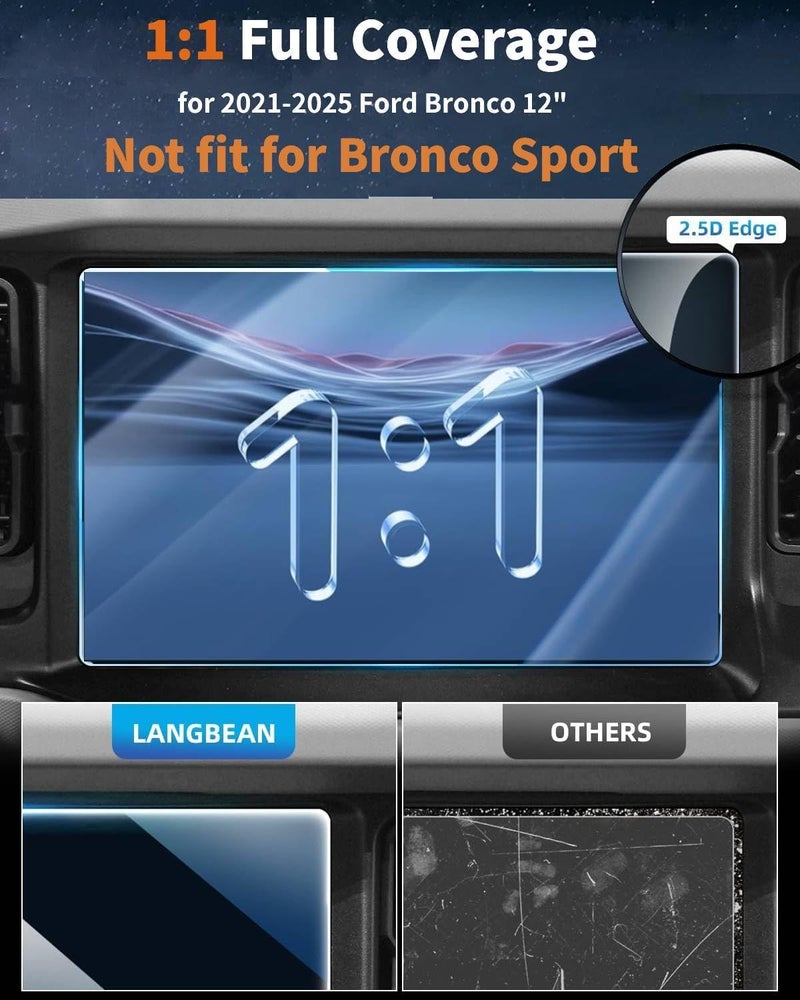 LANGBEAN Anti-Glare Matte Screen Protector for 12 Inch 2021-2025 2026 Ford Bronco (Outer Banks/Badlands/Everglades/Wildtrak/Raptor) Infotainment Touchscreen, 9H Tempered Glass 2025 Bronco Accessories - Image 2